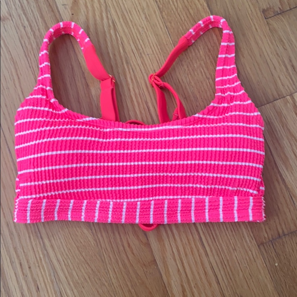 Hot pink and white striped ribbed bikini top